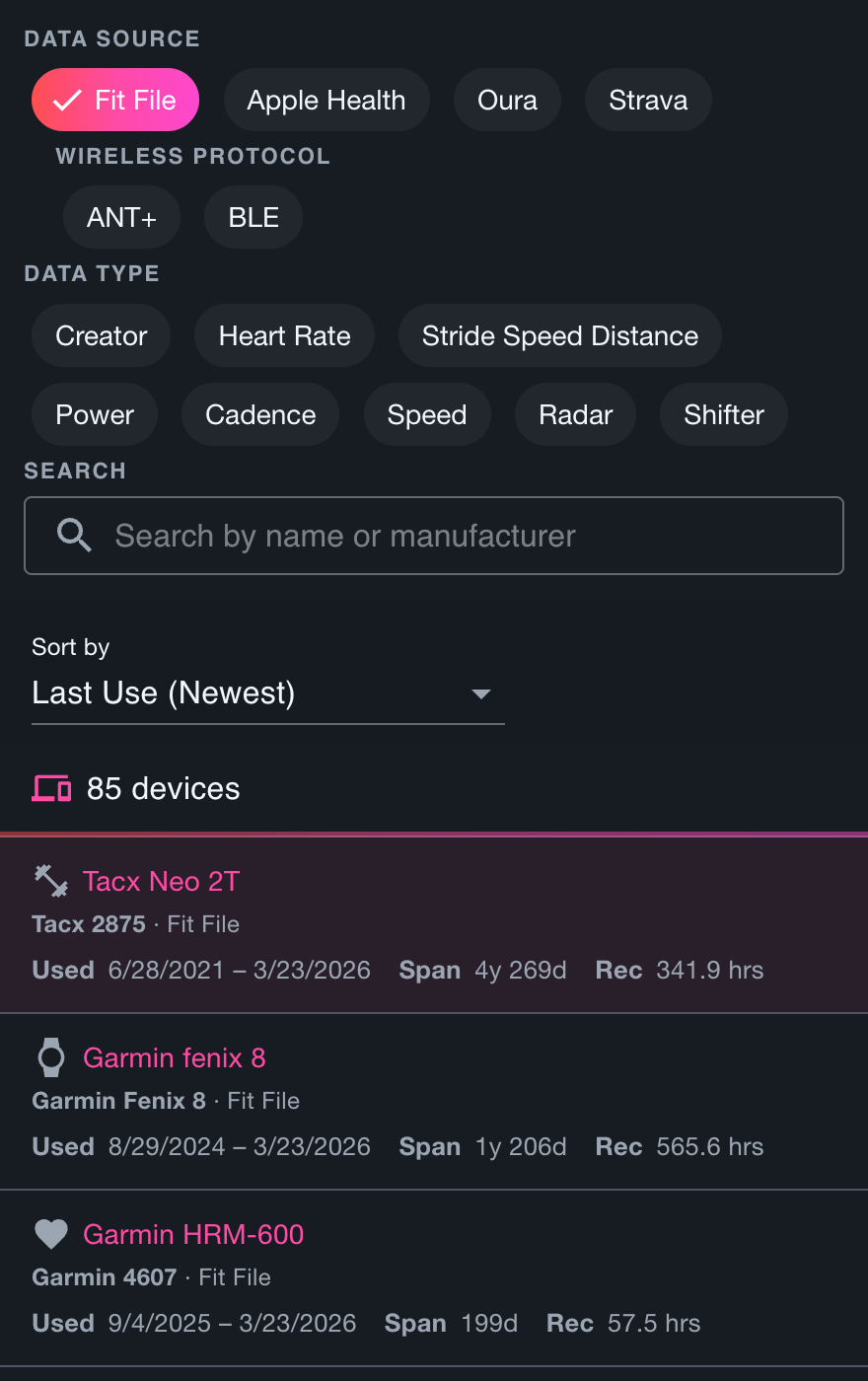 Devices list in Athalyze